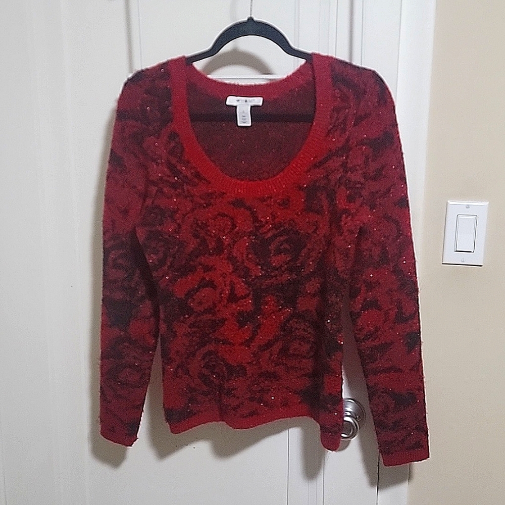 Red and black rose sweater WHBM